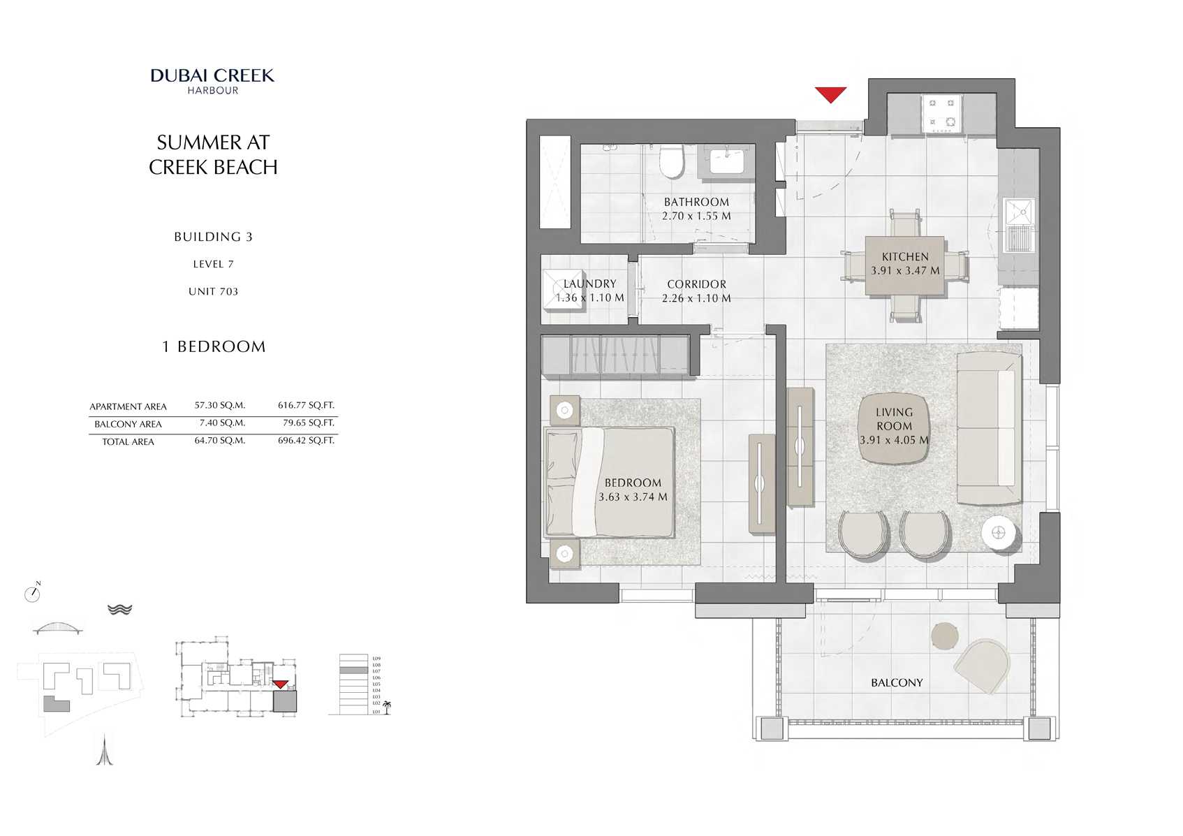 1 Br Building 3 Level 7 Unit 703, Size 696 Sq Ft